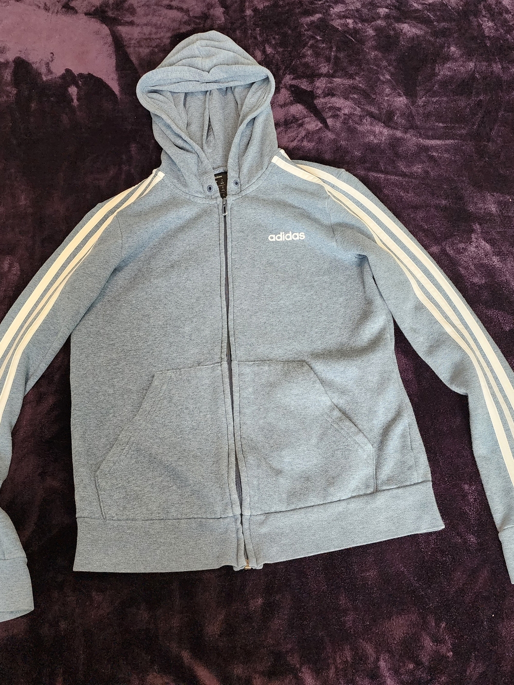 Adidas Light Blue Zip-Up Hoodie with White Stripes